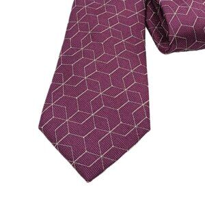 Calvin Klein Silk Tie Men’s 62” Purple Geometric Hexagon Honeycomb Classic New